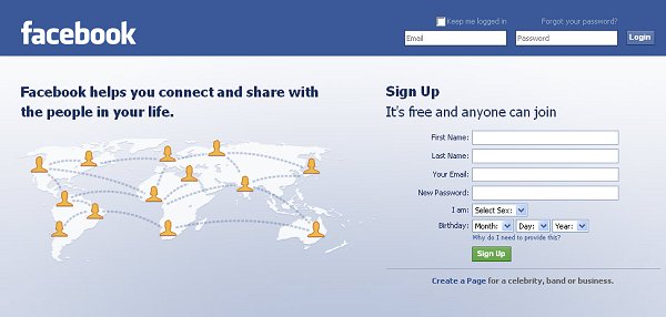 This is what the facebook homepage looks like